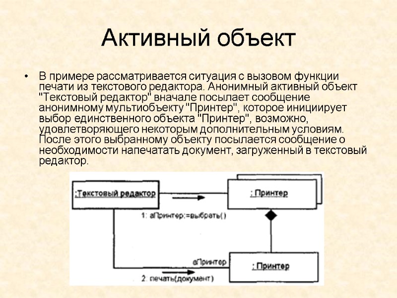 Активный объект В примере рассматривается ситуация с вызовом функции печати из текстового редактора. Анонимный